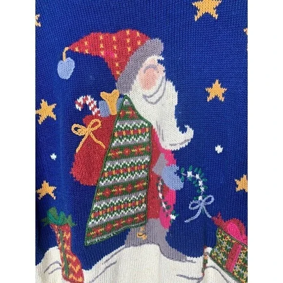 Vintage 90s Christmas Sweater Santa Clause Embroidered Northern Isles Size L - Picture 3 of 12